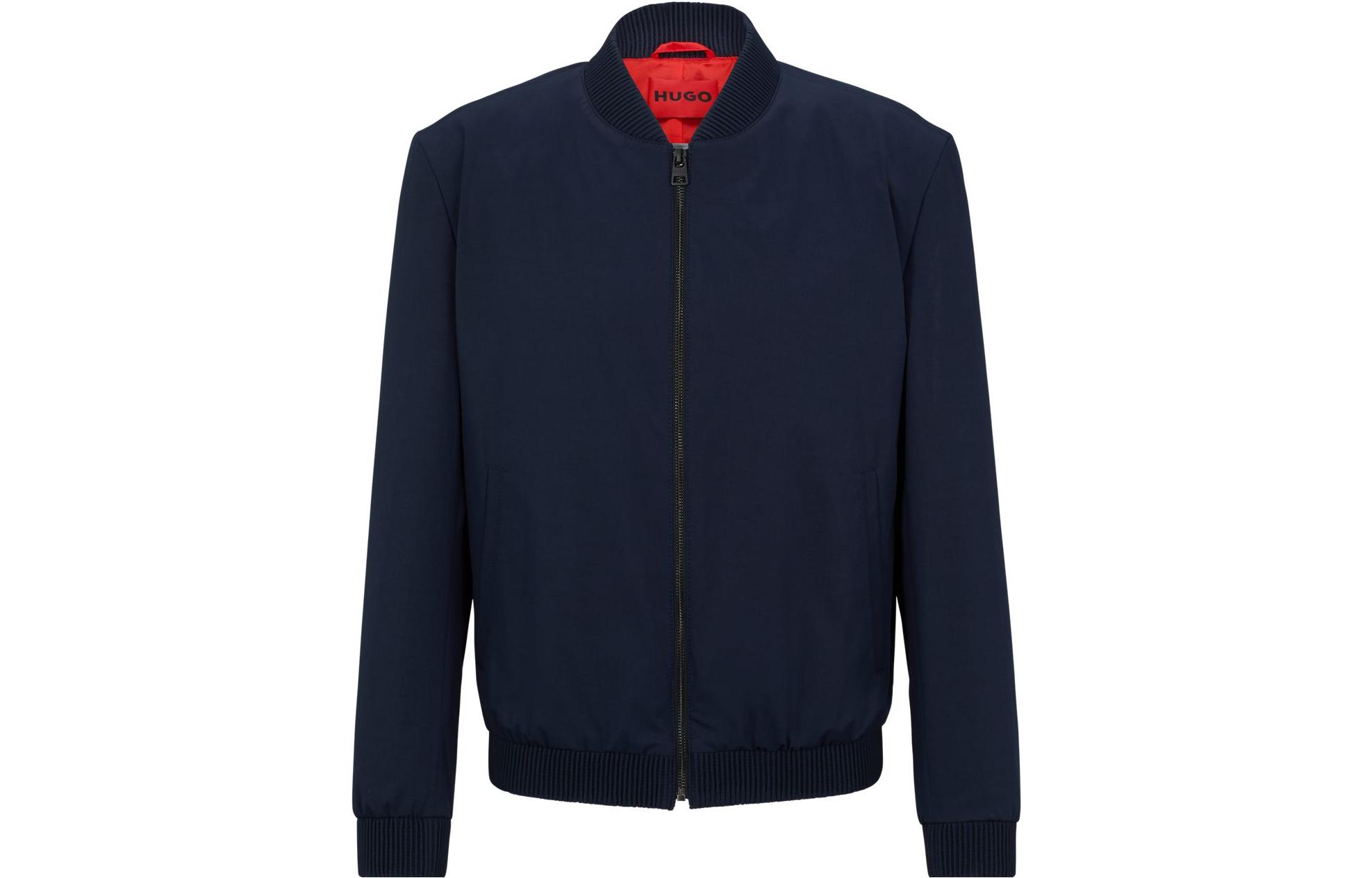 HUGO BOSS Solid Color Ribbed Hem Zip Jacket - Dark Blue 50488019-405