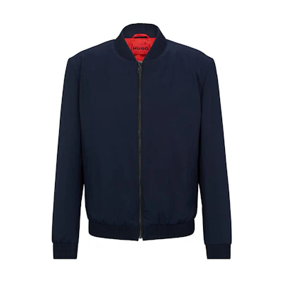HUGO BOSS Solid Color Ribbed Hem Zip Jacket - Dark Blue 50488019-405