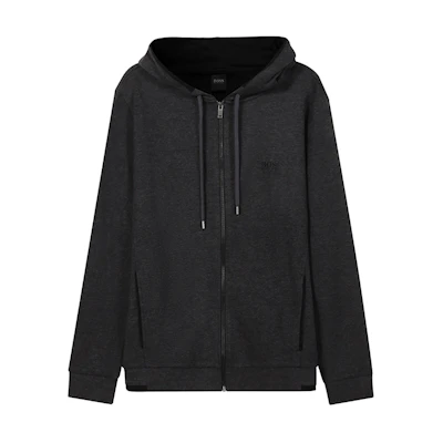 HUGO BOSS Solid Color Zip-Up Hooded Jacket in Dark Gray 50460386-010
