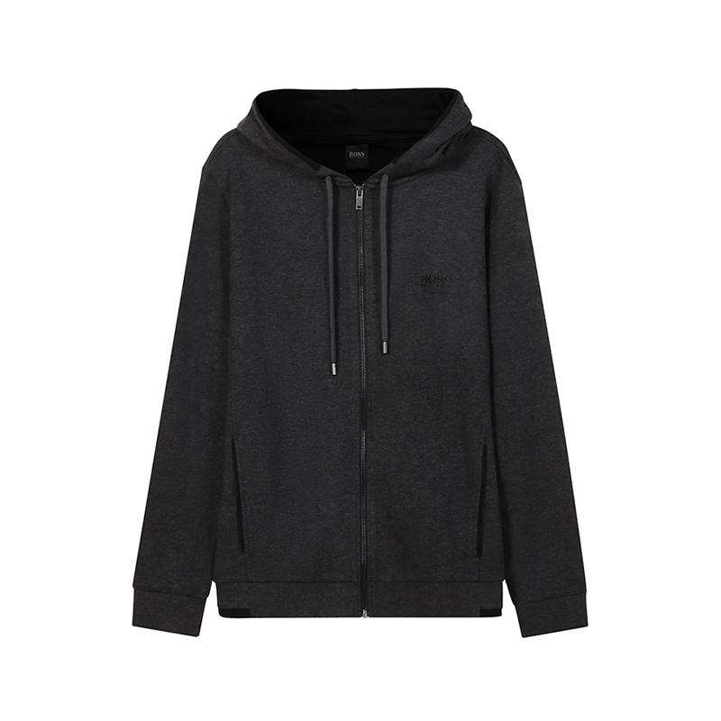 HUGO BOSS Solid Color Zip-Up Hooded Jacket in Dark Gray 50460386-010 圖 2