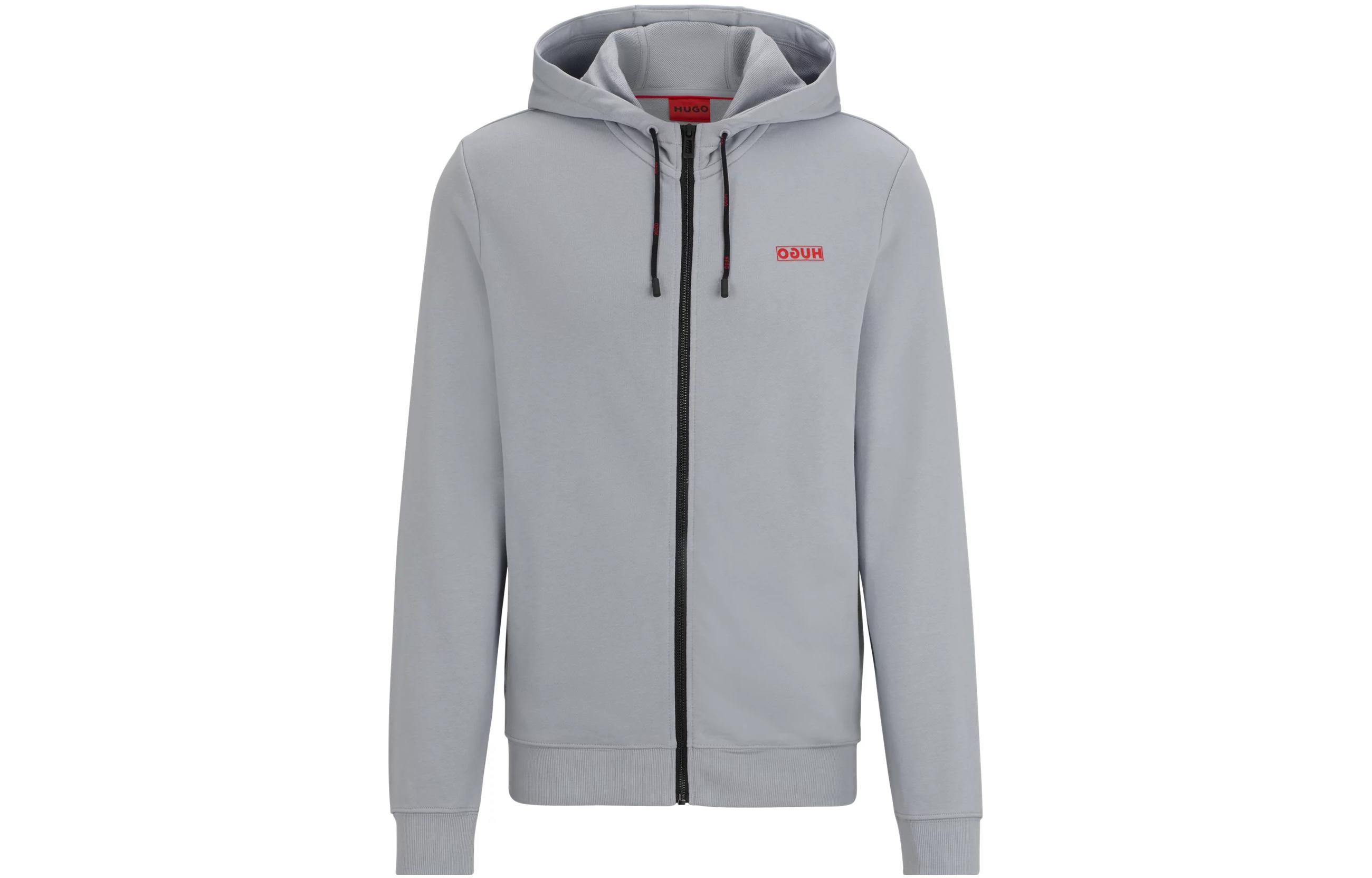 HUGO BOSS Solid Color Zip-Up Hoodie Jacket - Gray 50483673-034