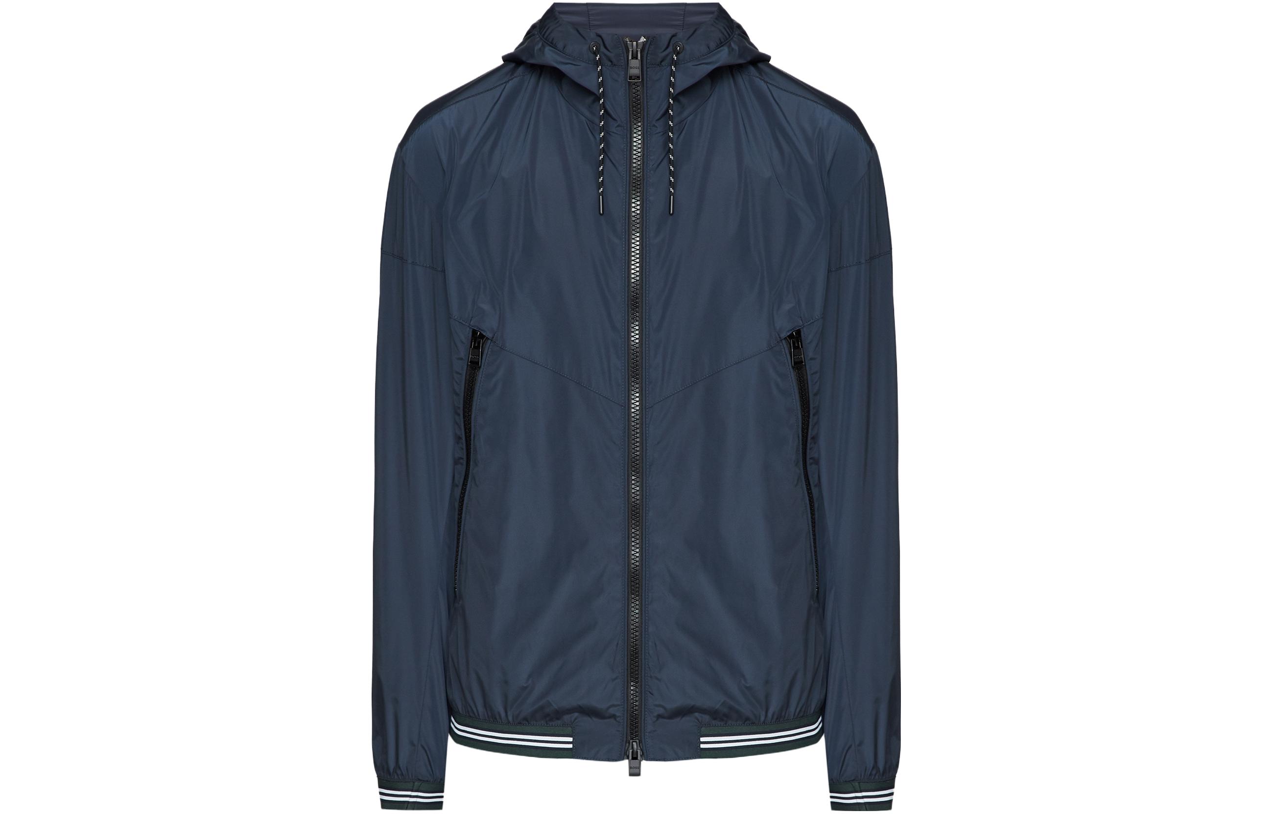 HUGO BOSS Solid Color Zip-Up Hoodie Jacket - Gray Blue 50483934-404