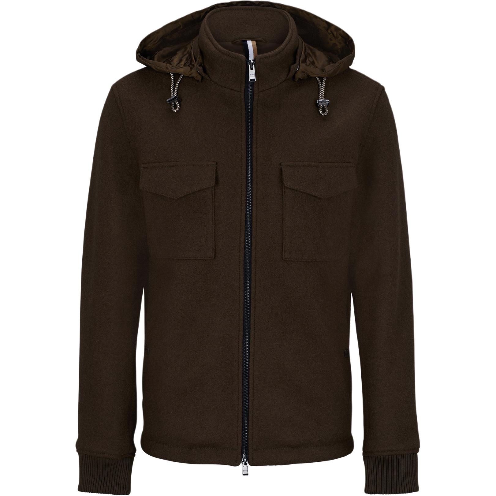 HUGO BOSS Solid Color Zip-Up Hoodie Jacket Coffee Brown 50501604-361