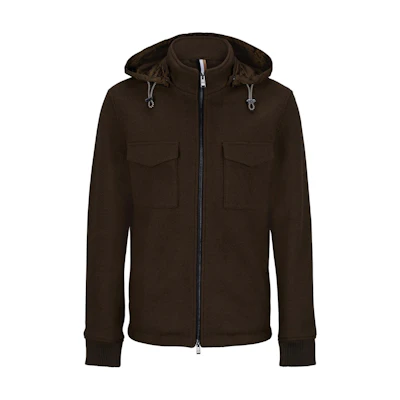 HUGO BOSS Solid Color Zip-Up Hoodie Jacket Coffee Brown 50501604-361