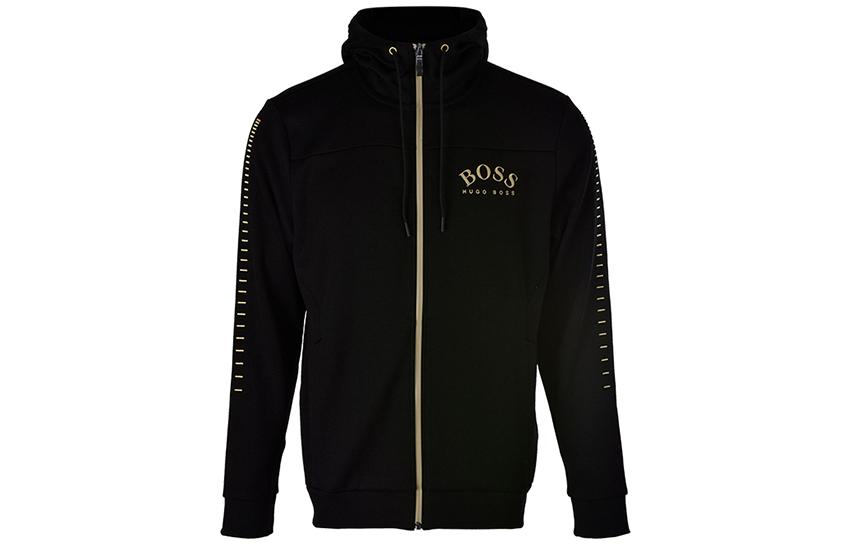 HUGO BOSS Solid Color Zip Hoodie Jacket with Letter Print - Black SAGGYWIN7264006XXXL