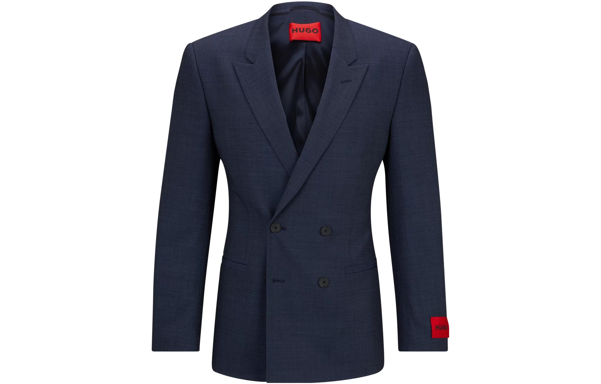 HUGO BOSS Solid Double-Breasted Long Sleeve Jacket Navy Blue 50497926-405