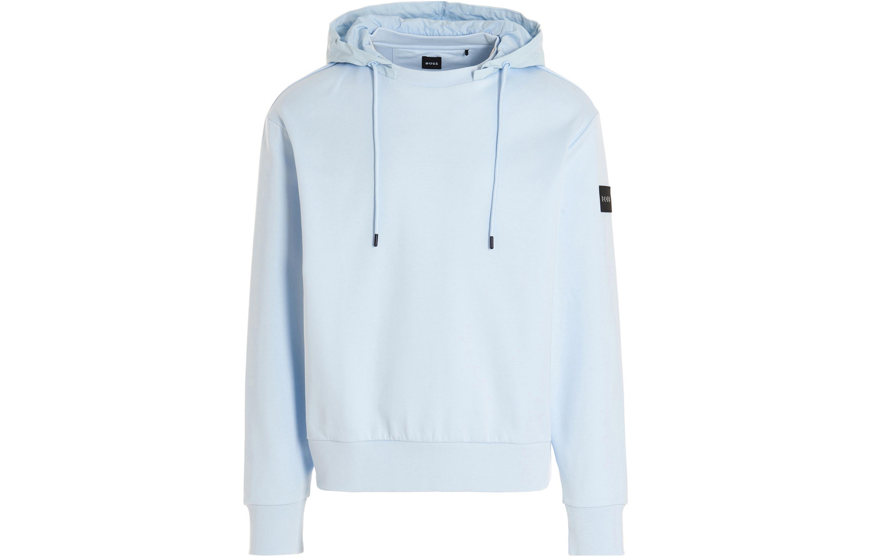 HUGO BOSS Solid Drawstring Pullover Hoodie Blue Men’s Casual Wear 50471723-453