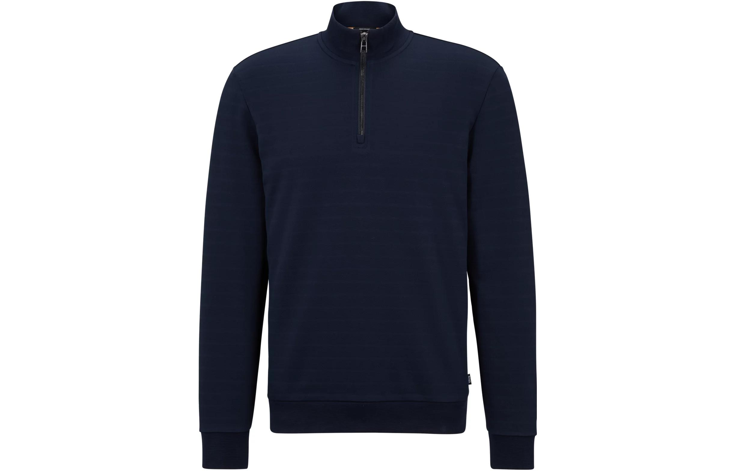HUGO BOSS Solid Half-Zip Pullover Sweatshirt Navy Blue 50500328-404