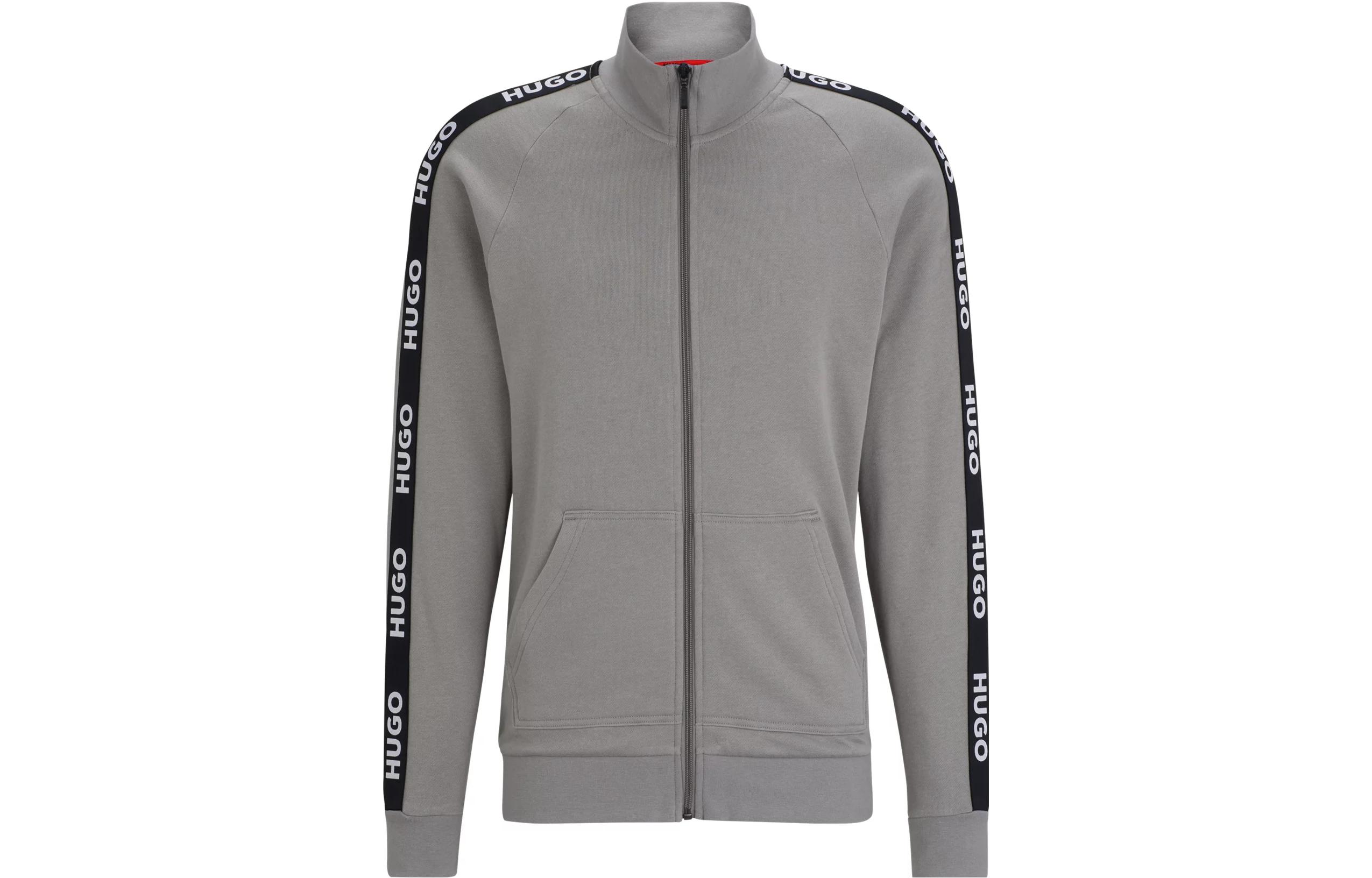 HUGO BOSS Solid Letter Print High-Neck Jacket - Gray 50496985-030