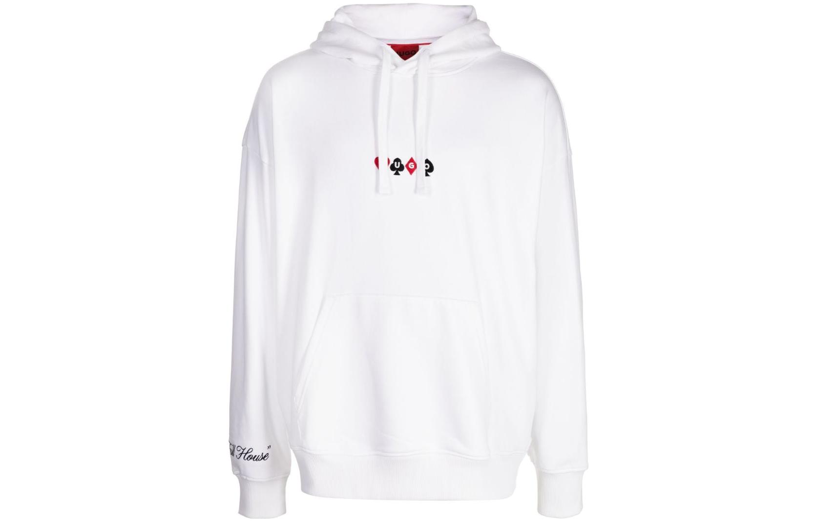 HUGO BOSS Solid Letter Print Pullover Hoodie Long Sleeve - White 50499741-100