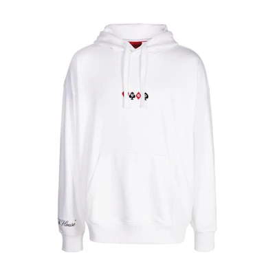 HUGO BOSS Solid Letter Print Pullover Hoodie Long Sleeve - White 50499741-100