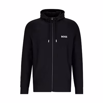 HUGO BOSS Solid Letter Print Zip-Up Hoodie Black Long Sleeve 50482369-001
