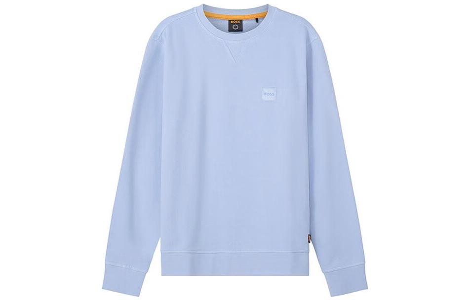 HUGO BOSS Solid Logo Crewneck Relaxed Fit Long Sleeve Sweatshirt Sky Blue Mens 50468443-487