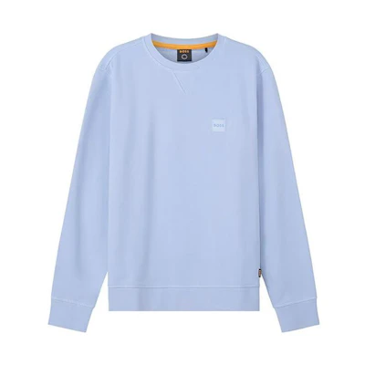 HUGO BOSS Solid Logo Crewneck Relaxed Fit Long Sleeve Sweatshirt Sky Blue Mens 50468443-487