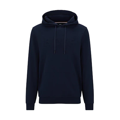 HUGO BOSS Solid Logo Embossed Hooded Sweatshirt in Dark Blue 50491541-403
