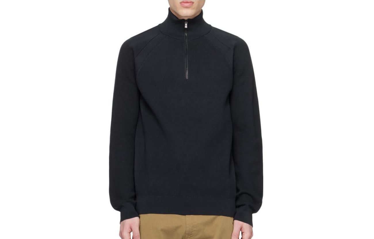 HUGO BOSS Solid Logo Half-Zip Pullover Sweatshirt Navy Long Sleeve 50489063-404