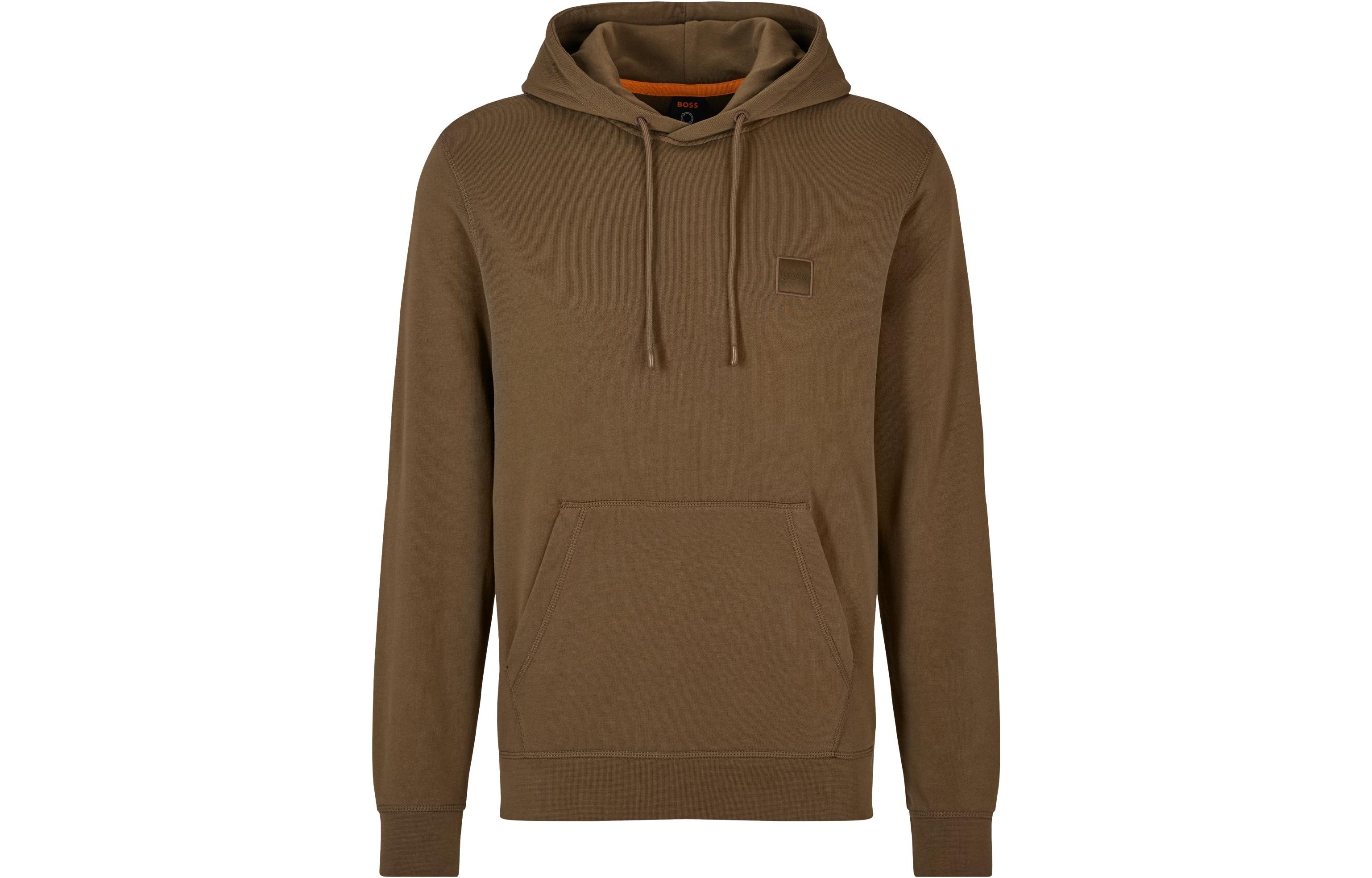 HUGO BOSS Solid Logo Patch Pullover Hoodie Brown () 50468445-308