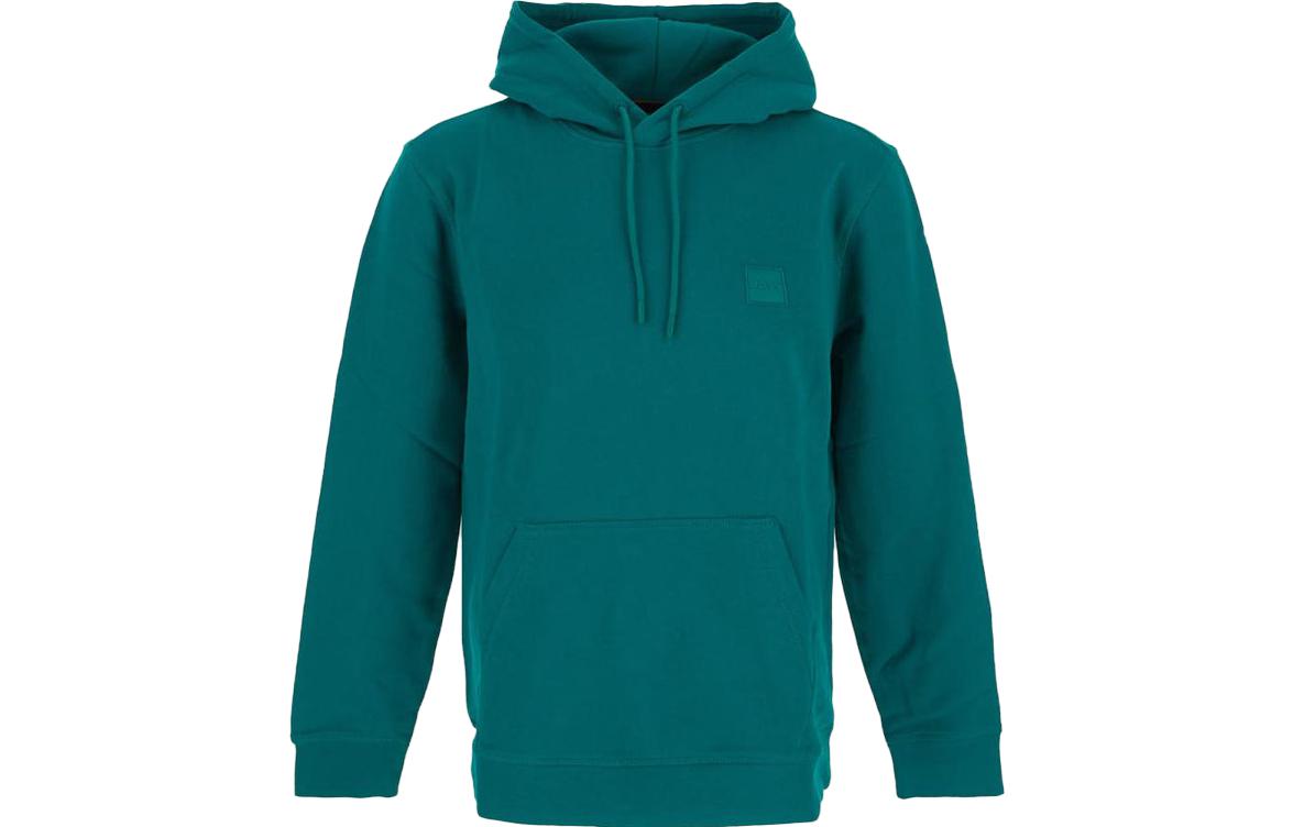 HUGO BOSS Solid Logo Patch Pullover Hoodie Green Edition 50468445-303