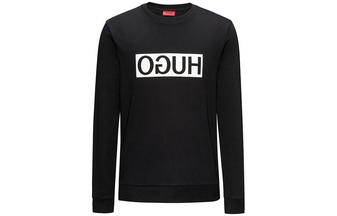 HUGO BOSS Solid Logo Print Crewneck Long Sleeve Sweatshirt Black () 50310522-001