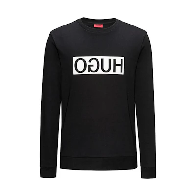 HUGO BOSS Solid Logo Print Crewneck Long Sleeve Sweatshirt Black () 50310522-001