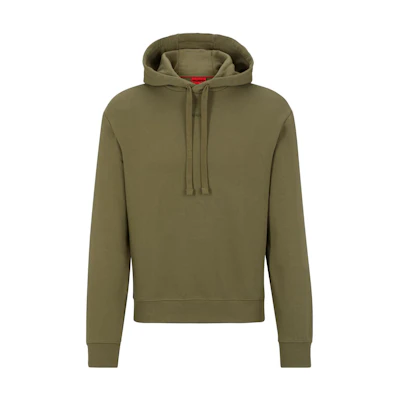 HUGO BOSS Solid Logo Print Drawstring Hoodie Khaki Green () 50486478-345