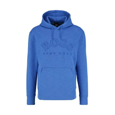 HUGO BOSS Solid Logo Print Drawstring Hoodie Men’s Blue 50388678-433