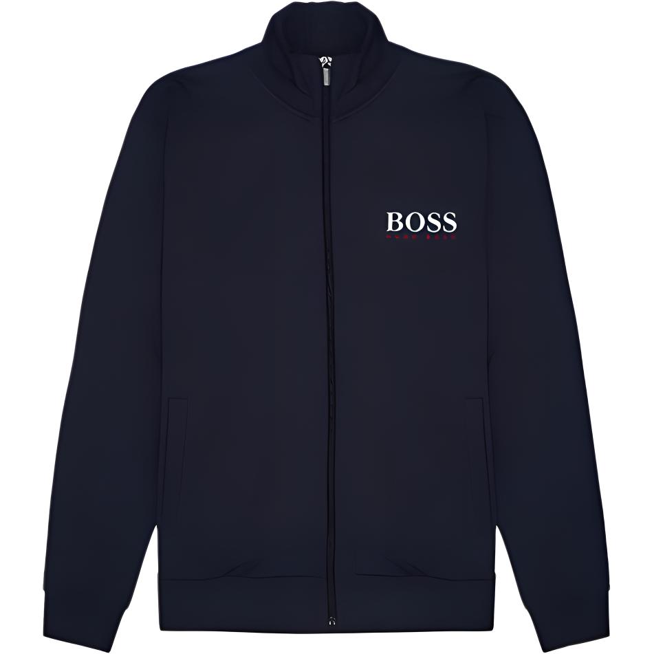 HUGO BOSS Solid Logo Print High-Neck Track Jacket - Dark Blue 50463965-403