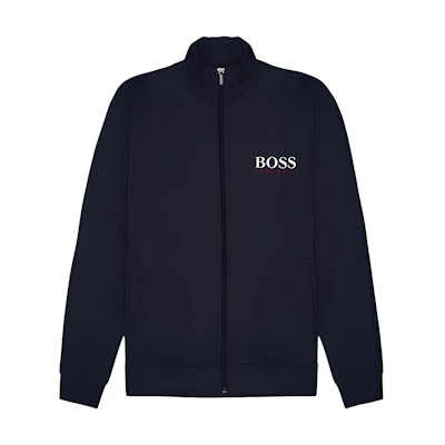 HUGO BOSS Solid Logo Print High-Neck Track Jacket - Dark Blue 50463965-403