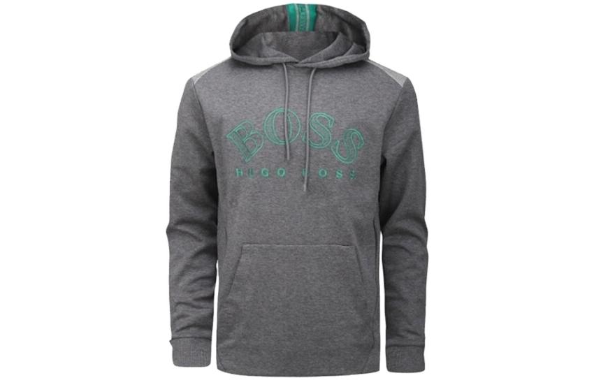 HUGO BOSS Solid Logo Print Hoodie Men’s Grey 50421597-031