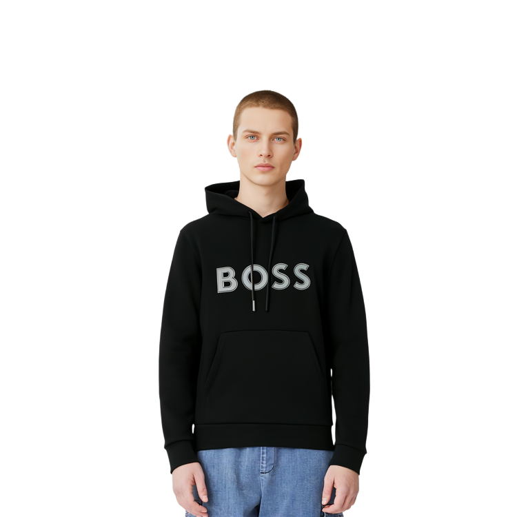 HUGO BOSS Solid Logo Print Pullover Hoodie Black 50504750-001 圖 3