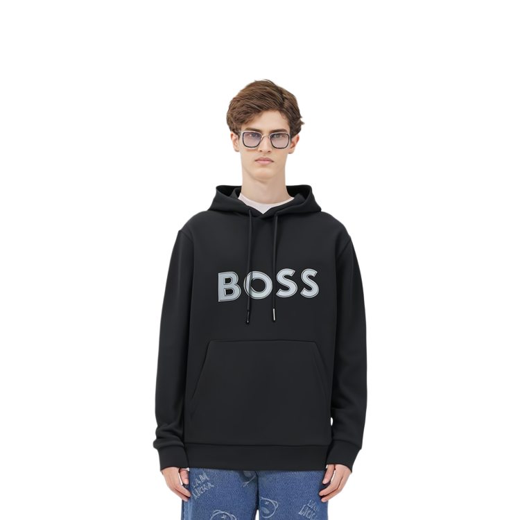 HUGO BOSS Solid Logo Print Pullover Hoodie Black 50504750-001 圖 4