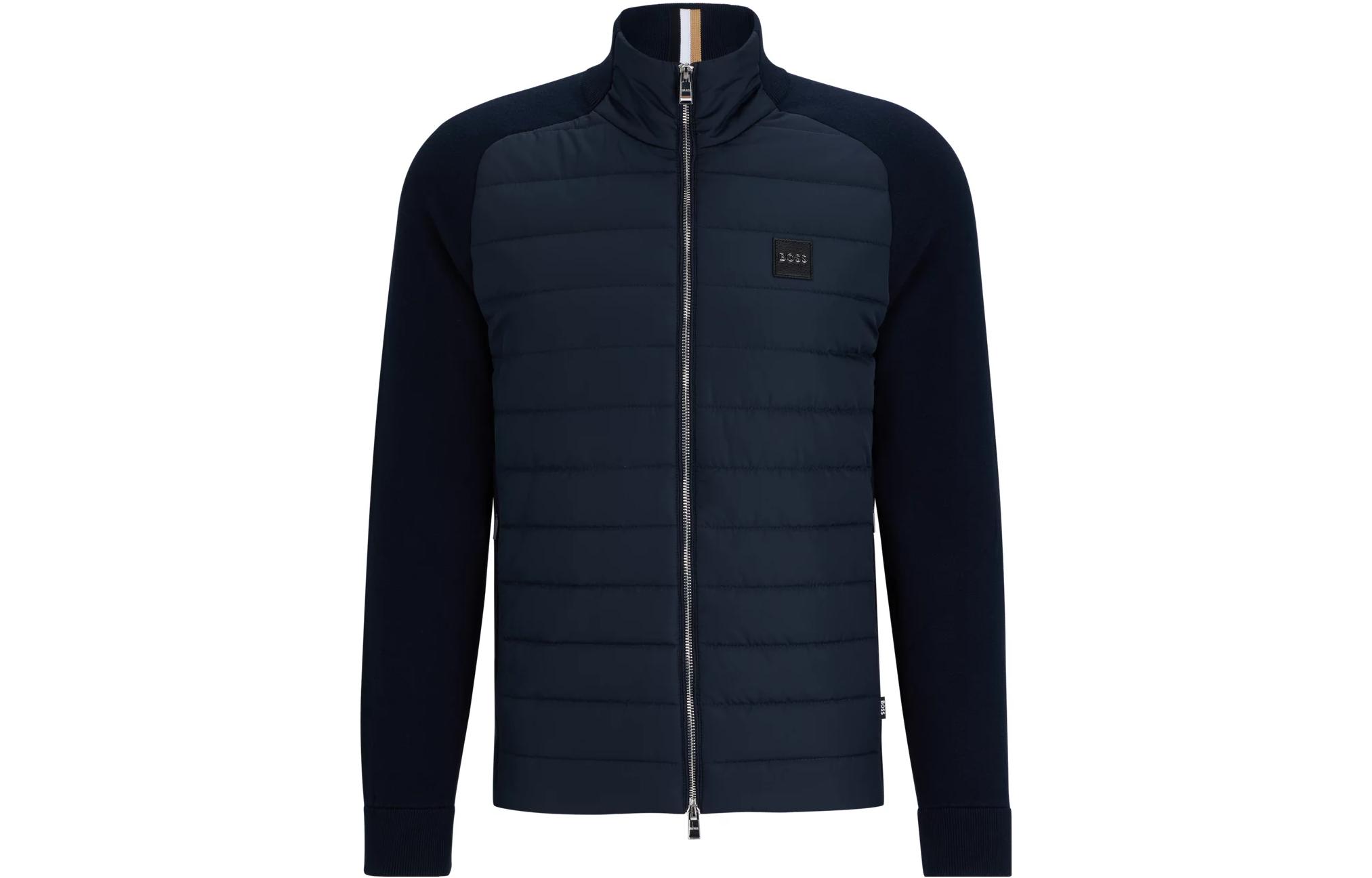 HUGO BOSS Solid Logo Stand Collar Long-Sleeve Jacket - Blue 50510027-404