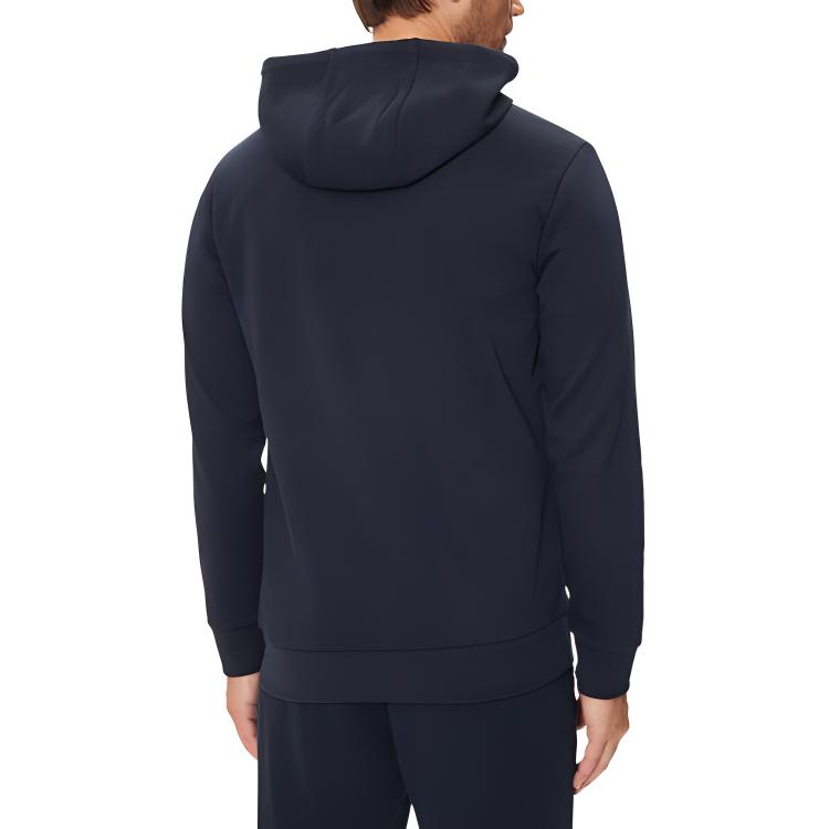 Lookbook HUGO BOSS 深藍色男士純色Logo拉鍊連帽外套。 50520303-404