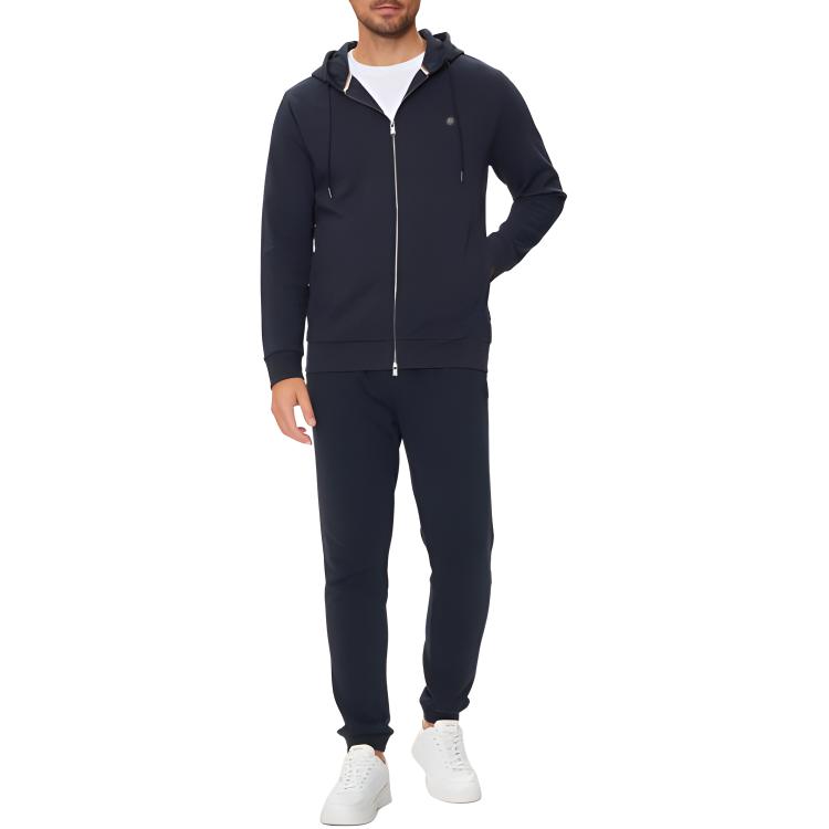 Shop HUGO BOSS 深藍色男士純色Logo拉鍊連帽外套。 50520303-404