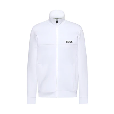 HUGO BOSS Solid Logo Zip-Up Jacket White Long Sleeve Outerwear 50482899-100