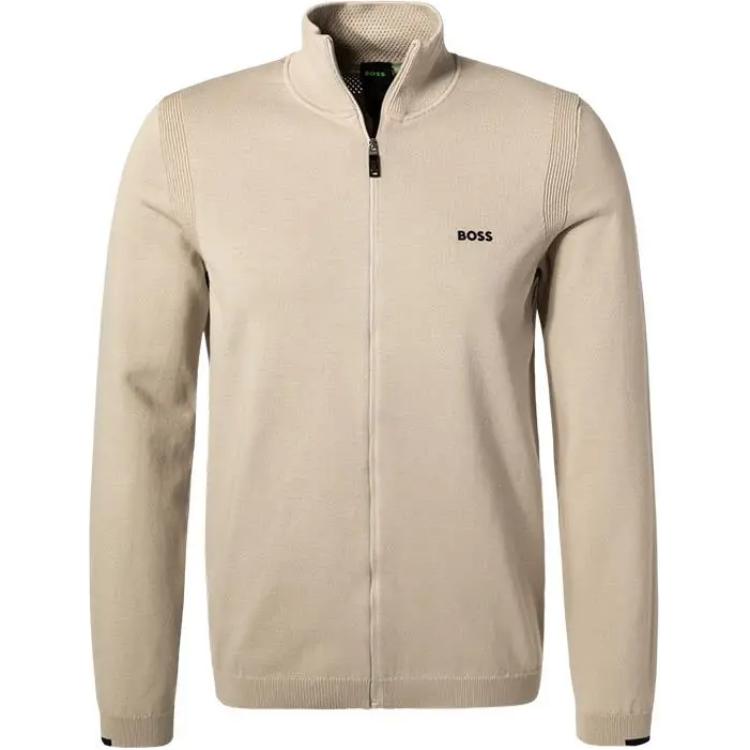 HUGO BOSS Solid Logo Zip-Up Long Sleeve Jacket Beige Outerwear 50498540-271