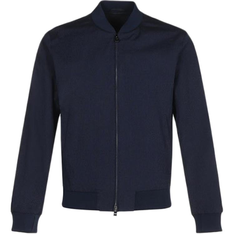 HUGO BOSS Solid Navy Baseball Collar Long-Sleeve Jacket 50460451-402