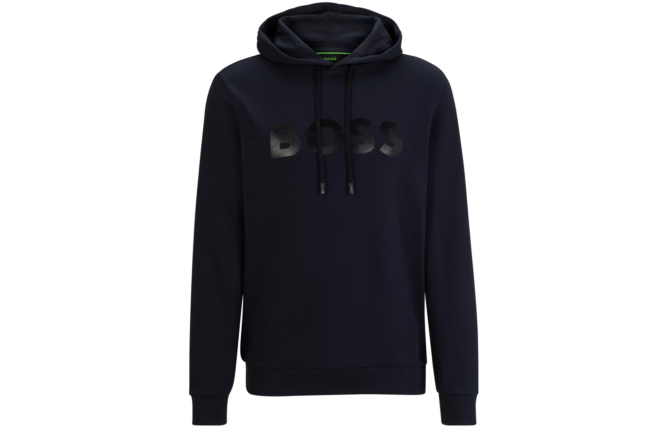 HUGO BOSS Solid Navy Blue Long-Sleeve Casual Hoodie 50510480-402