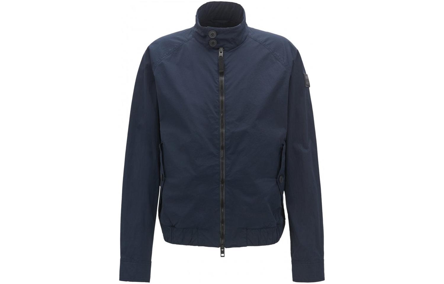 HUGO BOSS Solid Navy Blue Stand Collar Zip-Up Jacket 50389156-404