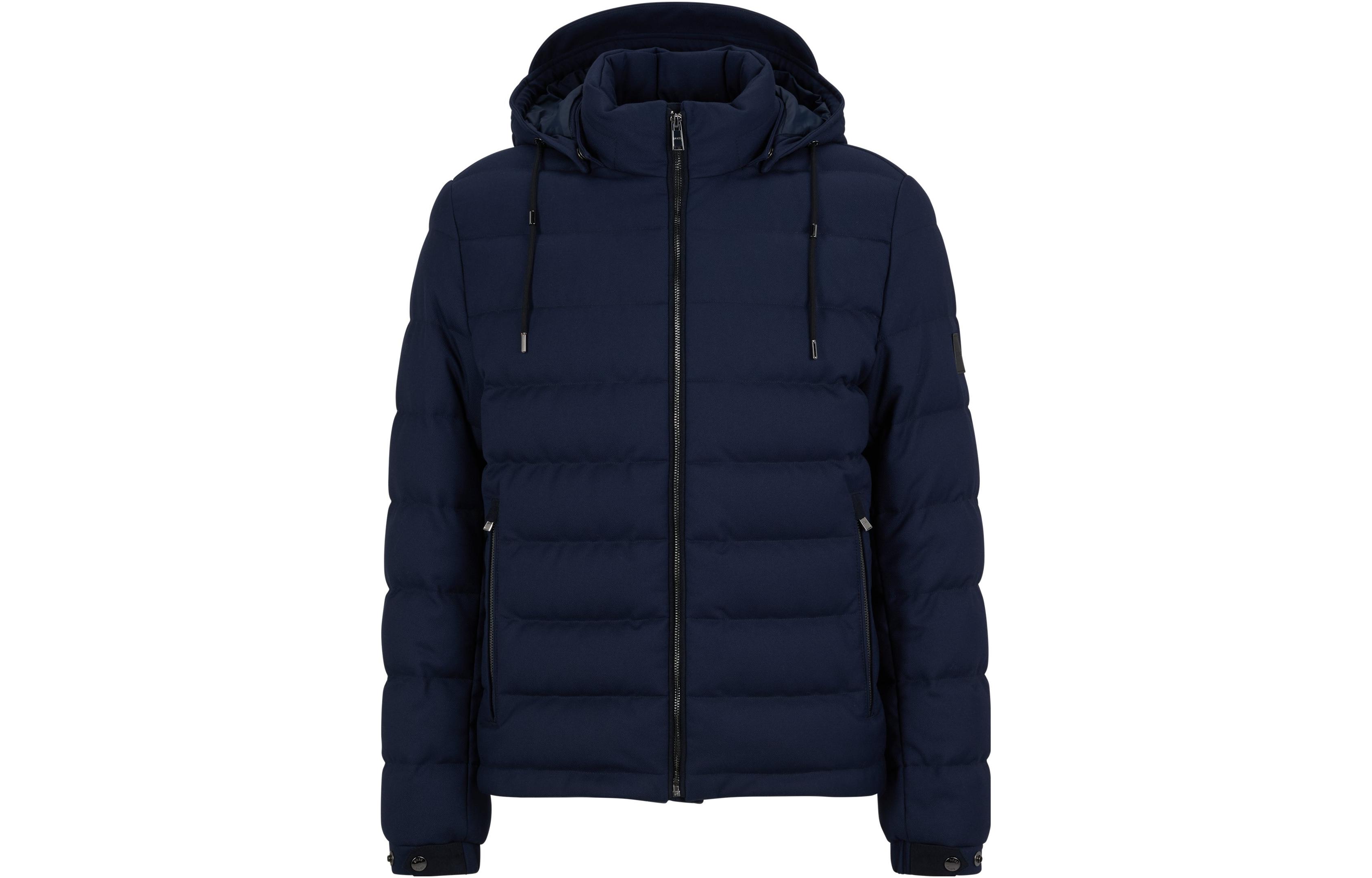 HUGO BOSS Solid Navy Blue Zip-Up Hooded Jacket 50485257-404