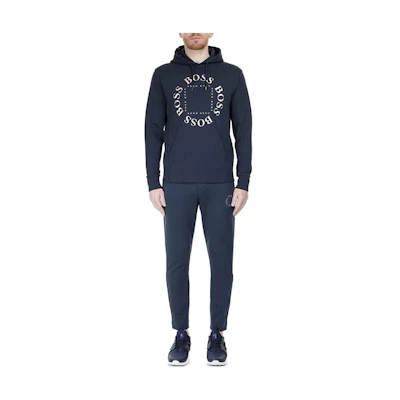 HUGO BOSS Solid Navy Hoodie Long-Sleeve Pullover 50423596412