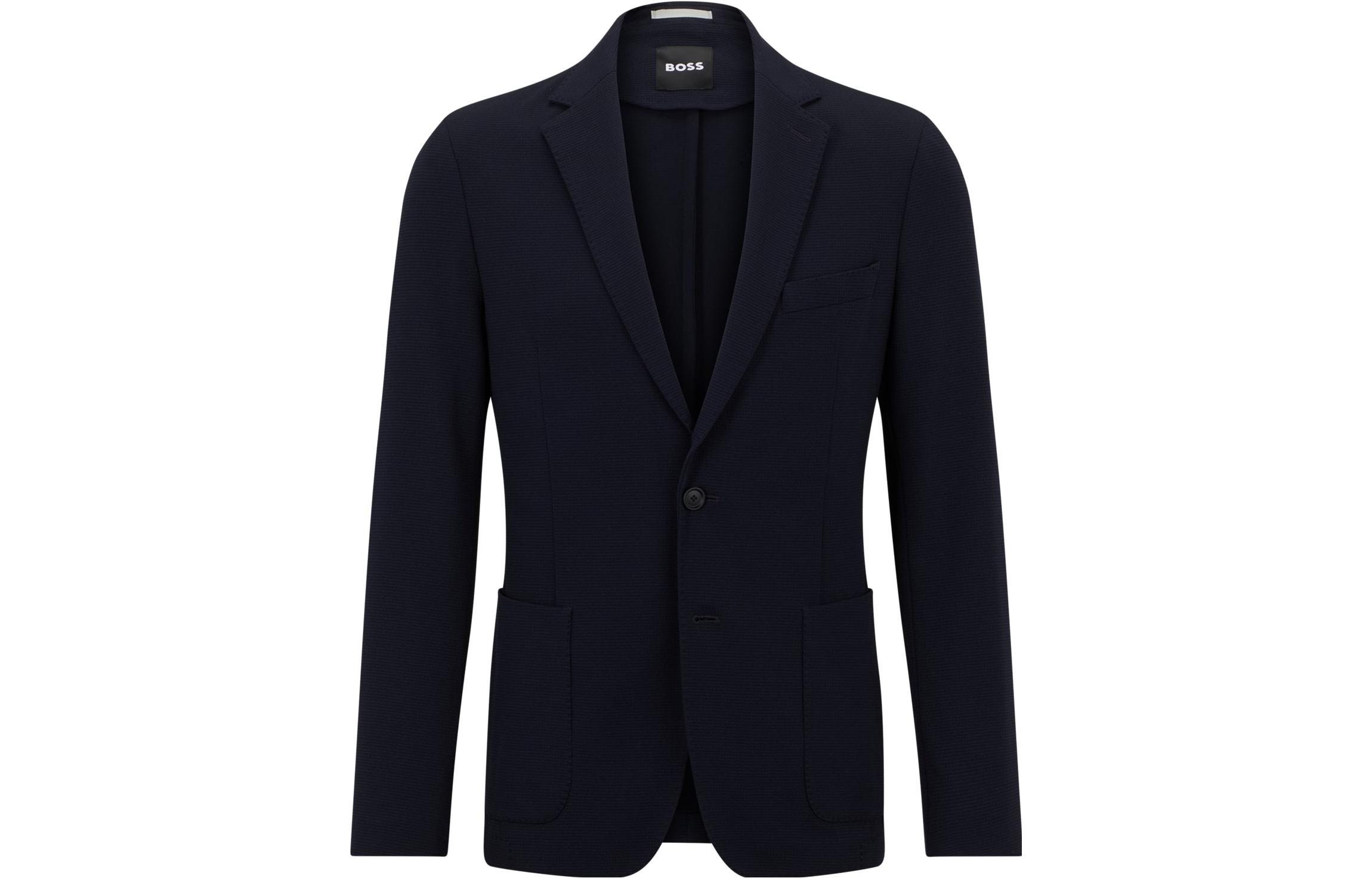HUGO BOSS Solid Navy Notched Lapel Button Jacket 50488454-404