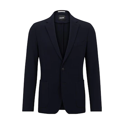 HUGO BOSS Solid Navy Notched Lapel Button Jacket 50488454-404