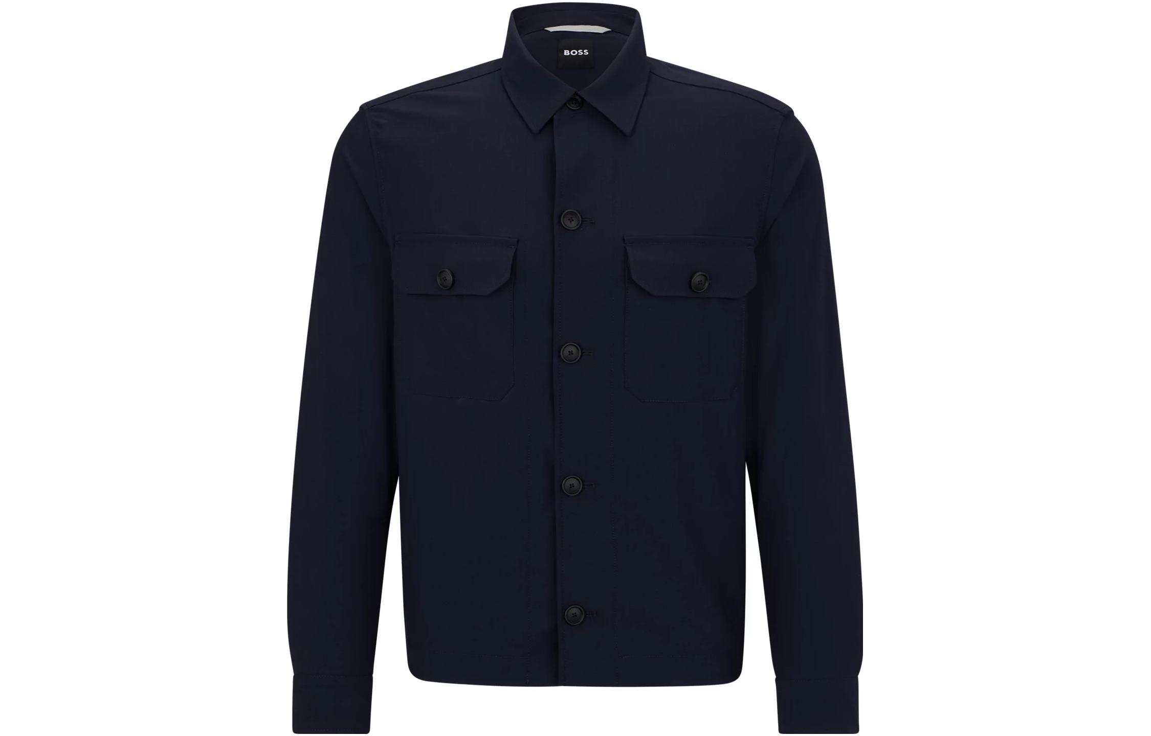 HUGO BOSS Solid Navy Single-Breasted Long-Sleeve Jacket with Chest Pocket 50497241-404