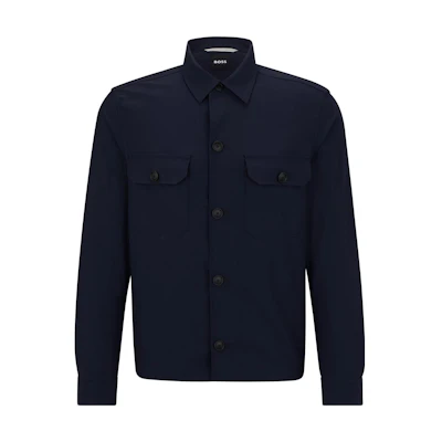 HUGO BOSS Solid Navy Single-Breasted Long-Sleeve Jacket with Chest Pocket 50497241-404