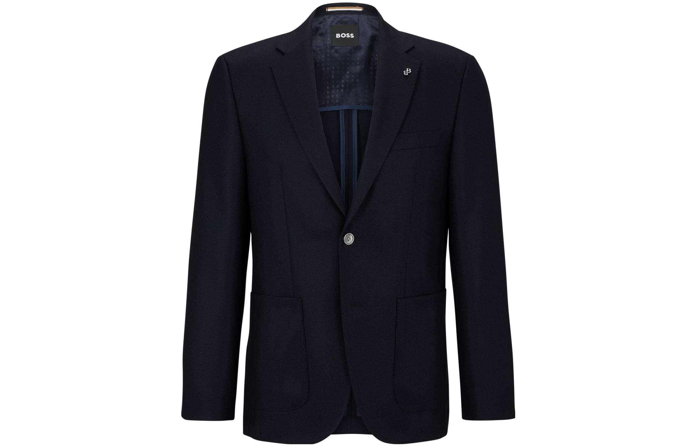 HUGO BOSS Solid Navy Single-Button Blazer with Pockets - Long Sleeve Jacket 50497256-404