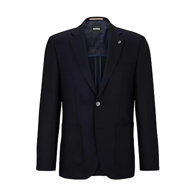 HUGO BOSS Solid Navy Single-Button Blazer with Pockets - Long Sleeve Jacket 50497256-404