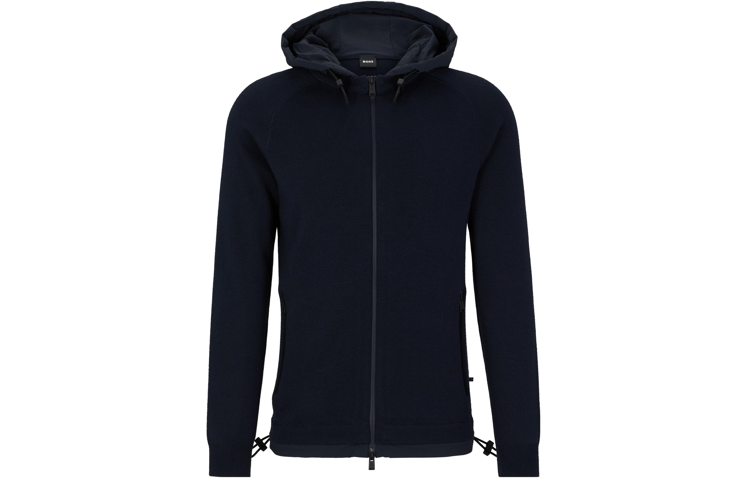 HUGO BOSS Solid Navy Zip-Up Hoodie Jacket for Men 50495390-404