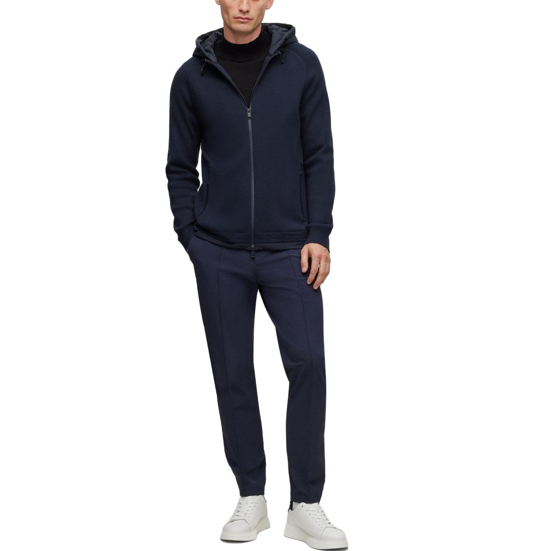 HUGO BOSS Solid Navy Zip-Up Hoodie Jacket for Men 50495390-404 圖 3