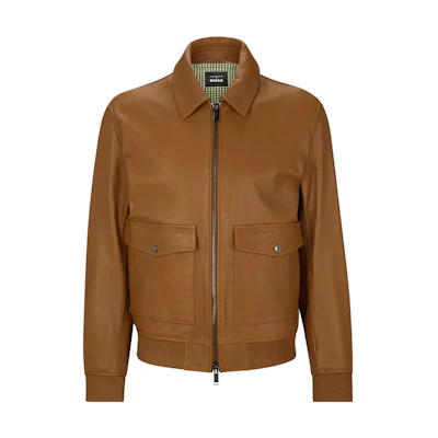 HUGO BOSS Solid Patch Zip-Up Jacket Brown Men 50499073-218